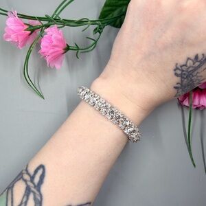Vintage Y2K Crystal Tennis Bracelet - Sparkling Clear Stones in Silver Tone